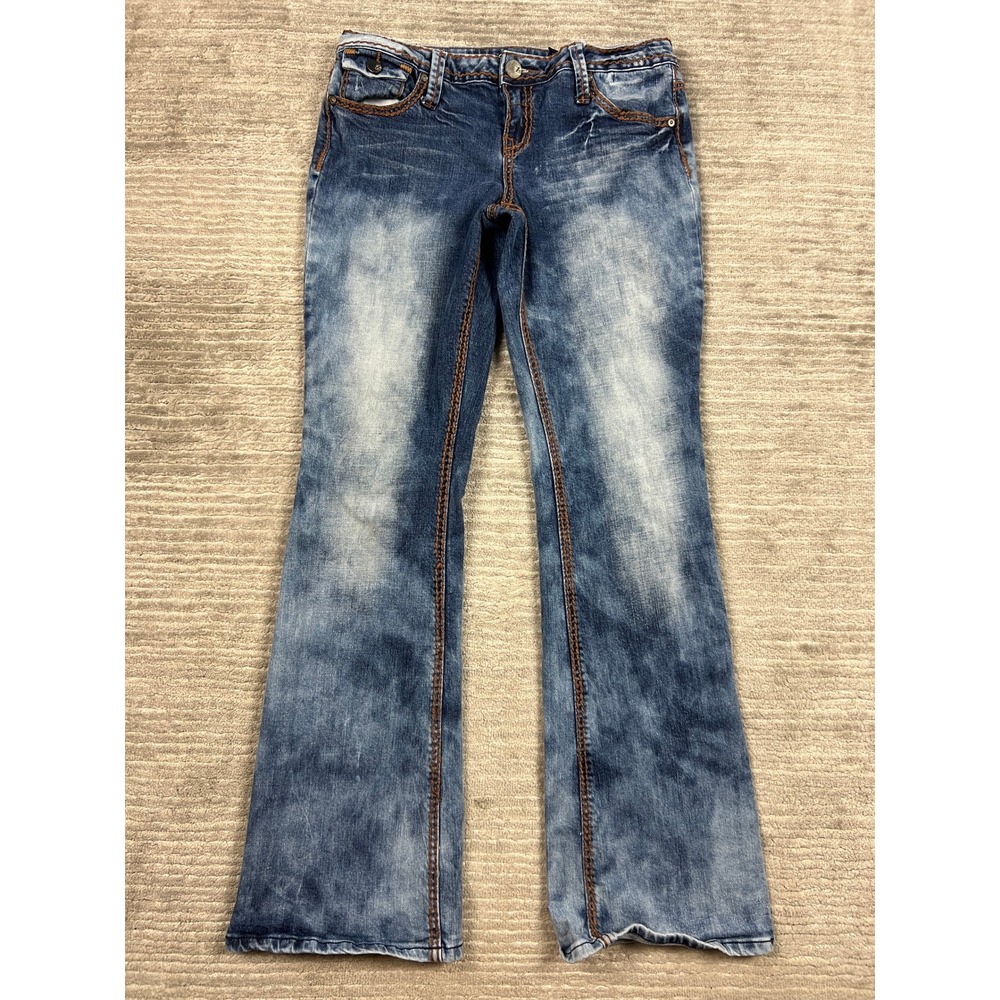 Z2 Jeans Bootcut Women 11 Blue Faded Low Rise Thick Stitch Braided Trim Denim